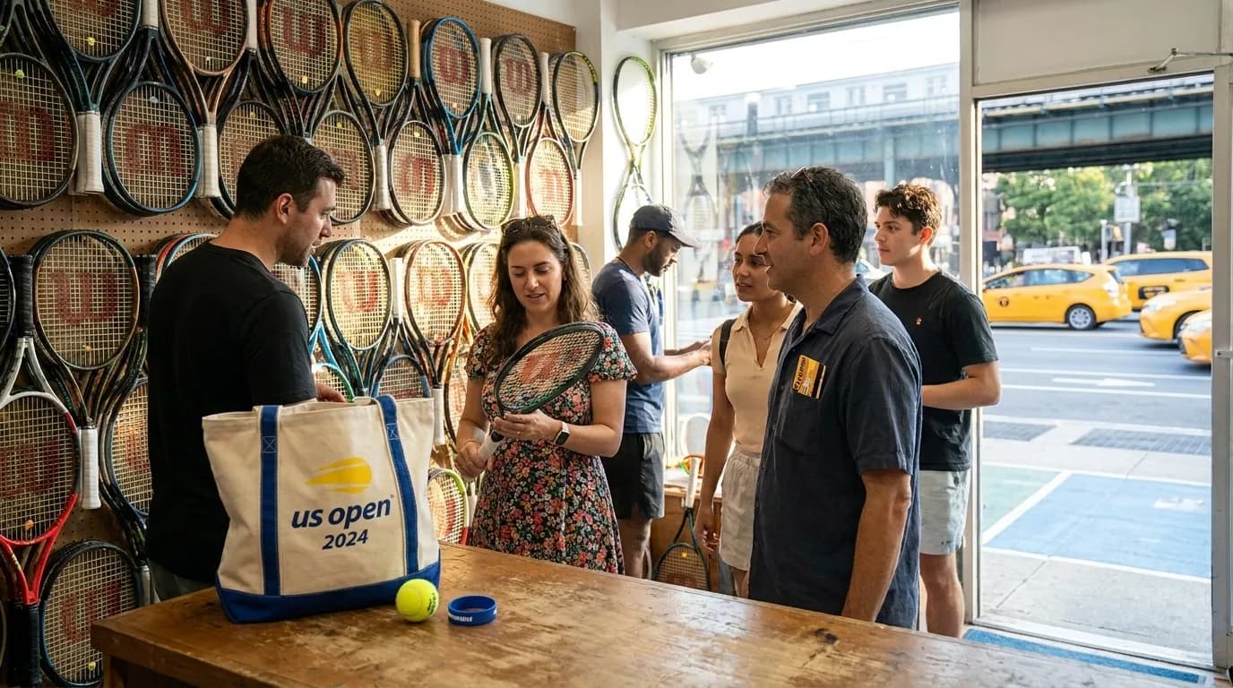Photorealistic New York scene for Independent Tennis Shops Worth Visiting During US Open Week.