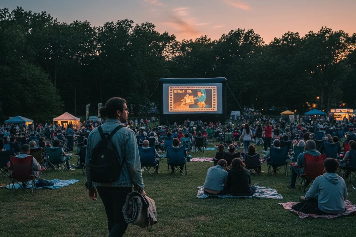 NYC experience scene for Inwood’s Alfresco Film Night for a Bilingual Outdoor Watch Plan