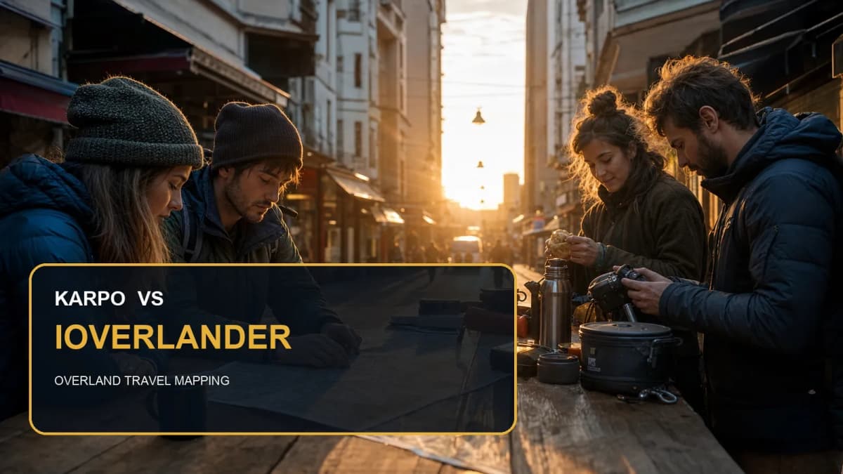 Karpo versus iOverlander in a photorealistic editorial comparison.