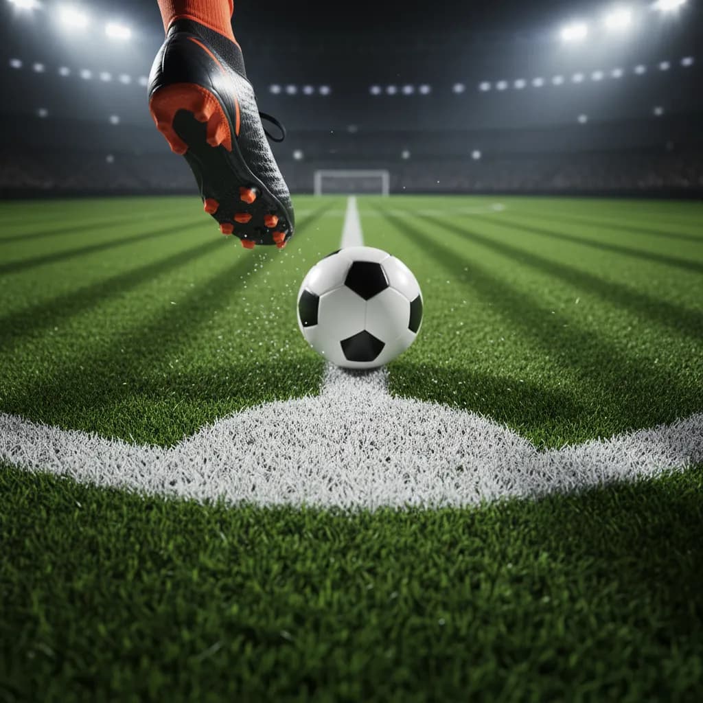 A boot makes contact with a penalty kick at the World Cup