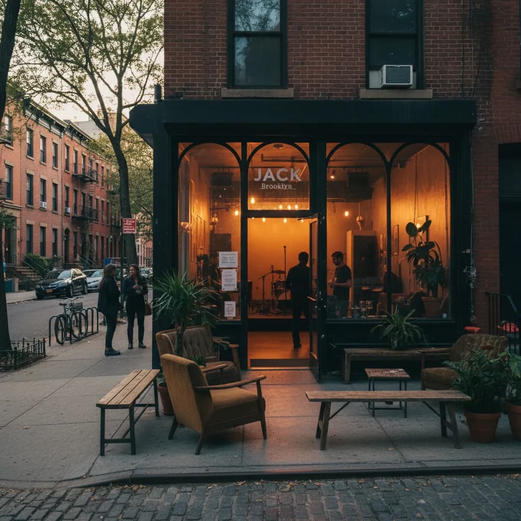 Editorial-style realistic scene inspired by JACK Brooklyn in New York.