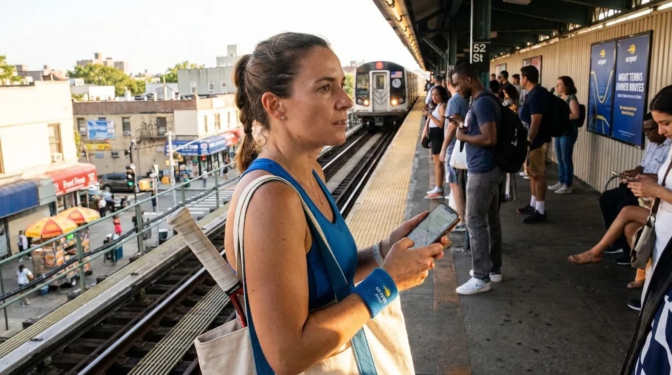 Bright editorial scene supporting Jackson Heights Dinner Routes Before US Open Night Tennis.