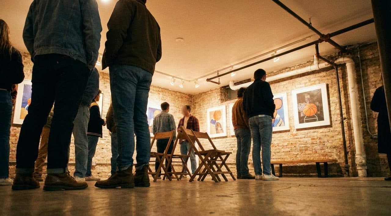 Jalen Brunson, Spike Lee and Gallery-Basement Basketball Art - scene