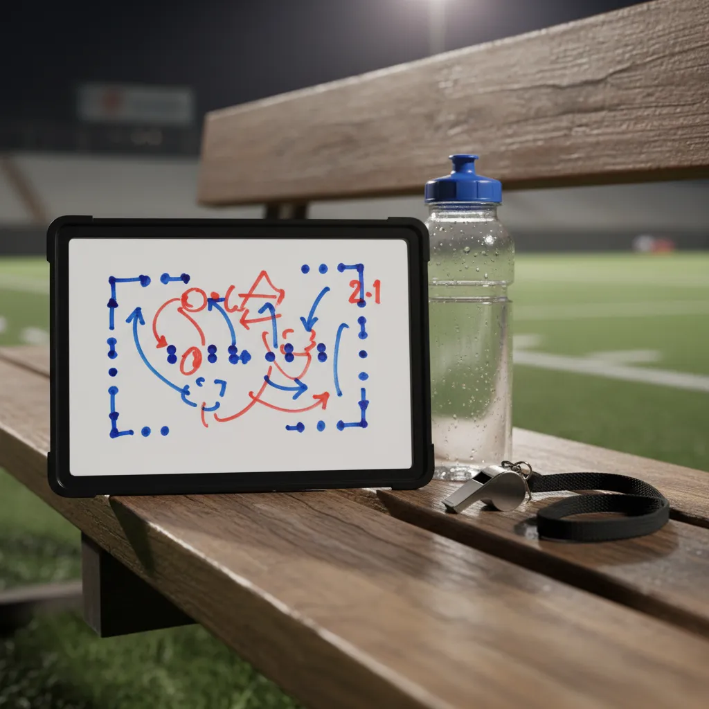 Pocket-sized coaching whiteboard with tactical drawings representing Japan's viral moment