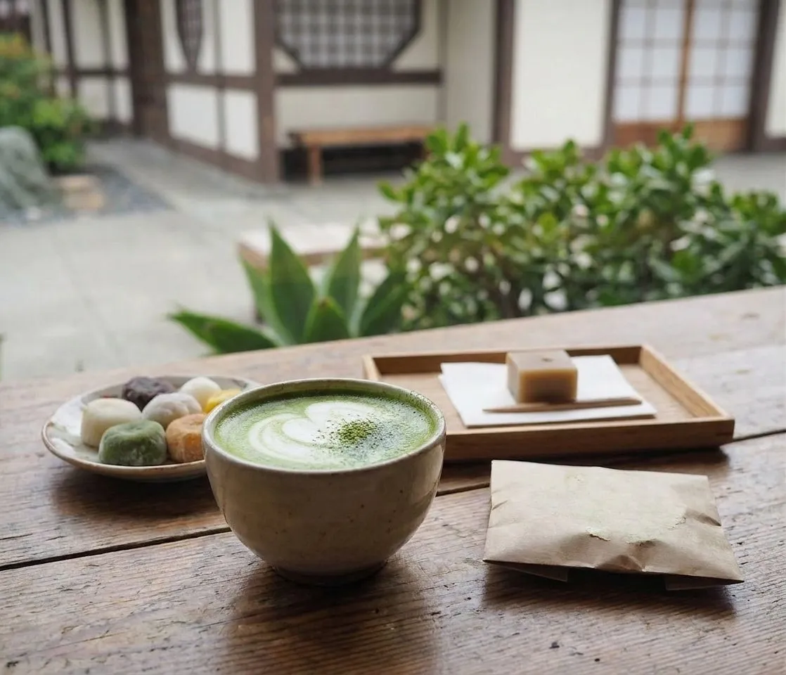 Matcha drink and mochi in San Francisco Japantown
