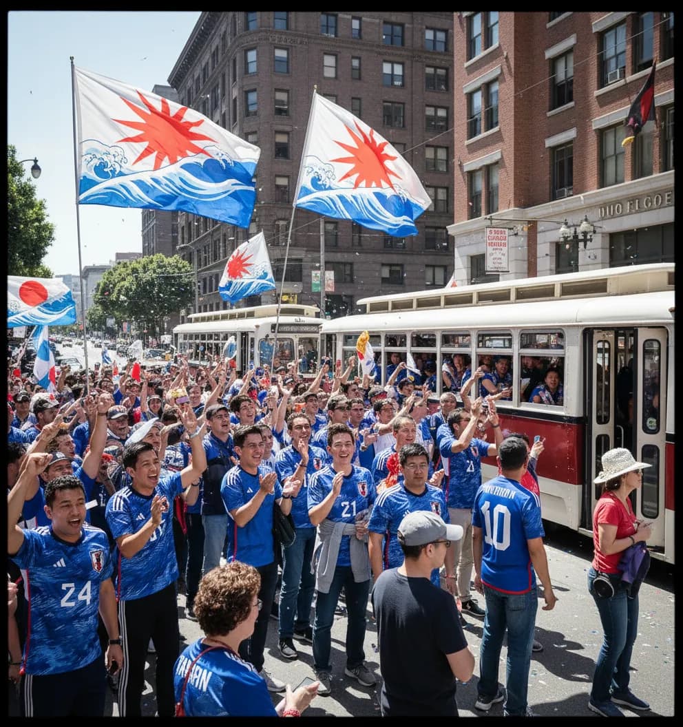 Bright public fan atmosphere for Japan in San Francisco