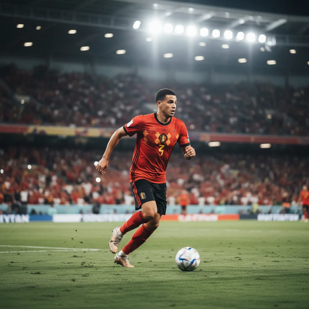 Doku sprinting down the wing in Belgium's red jersey during World Cup 2026