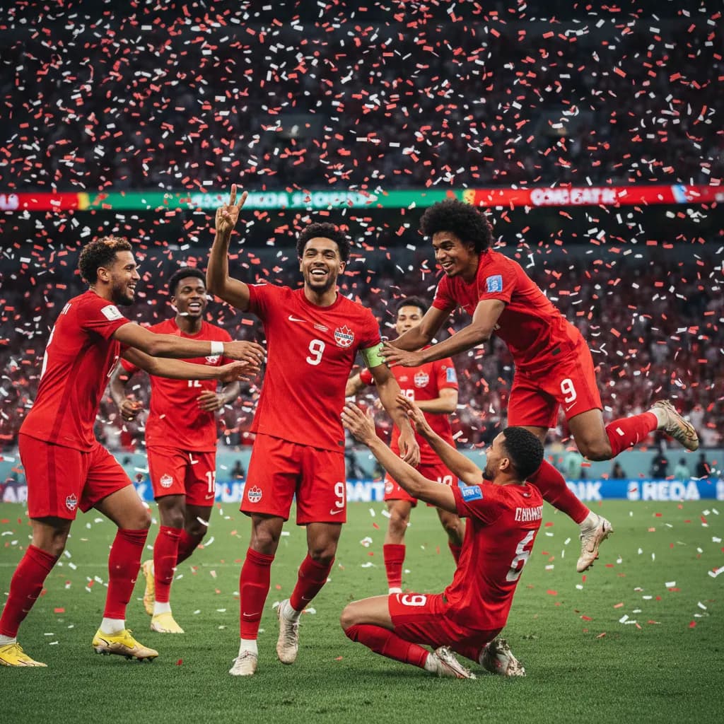 Canada fans waving maple-leaf flags in a packed Toronto stadium