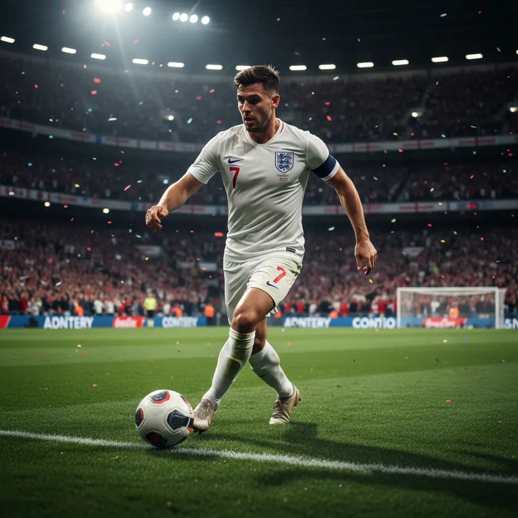 Jude Bellingham driving forward in England's white jersey during World Cup 2026