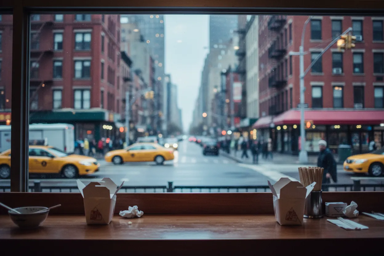 Realistic city scene for dana white contender series: A NYC Dinner Route With Backups