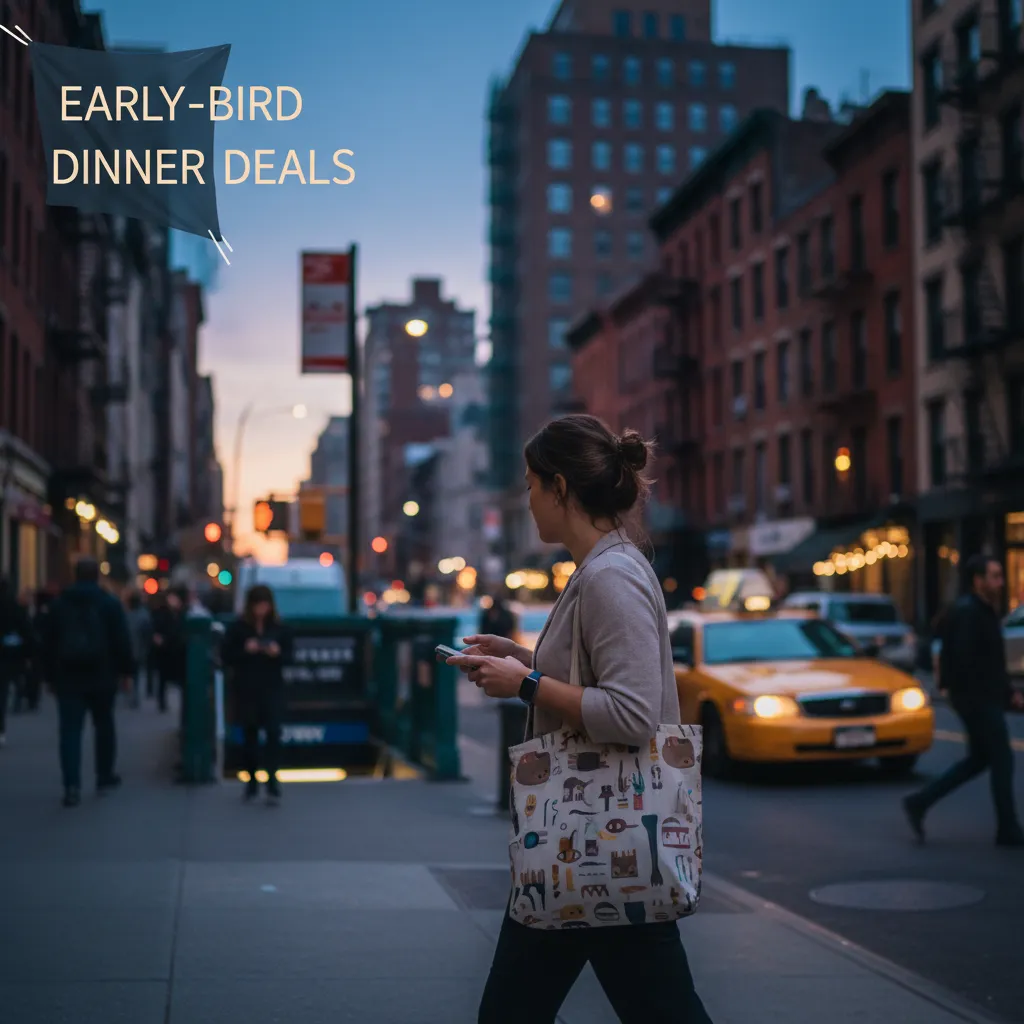 Local NYC scene for Early-Bird NYC Dinner Deals Worth Arriving Before 6 PM.