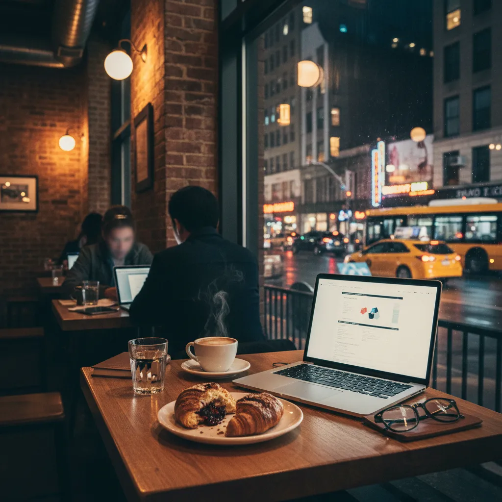 Cover image for Late-Night NYC Cafés Where You Can Actually Work On A Laptop in NYC.