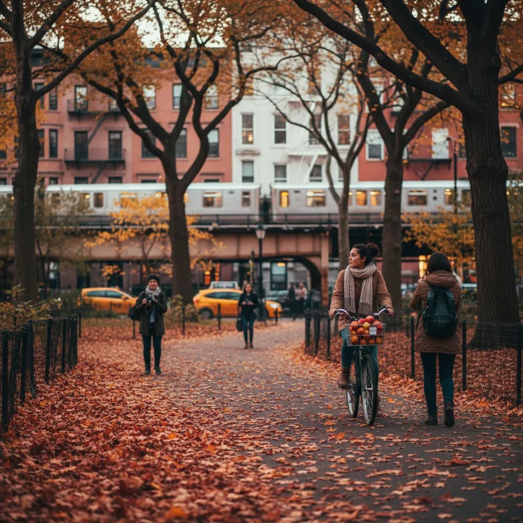 Local NYC scene for Low-Crowd Fall Foliage Route Through NYC Parks.