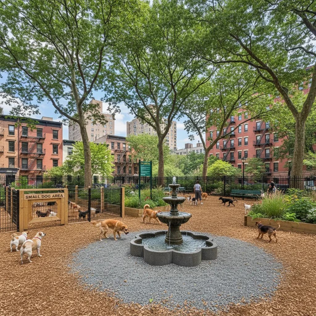 Cover image for NYC Dog Runs With Shade, Water And Separate Small-Dog Areas in NYC.
