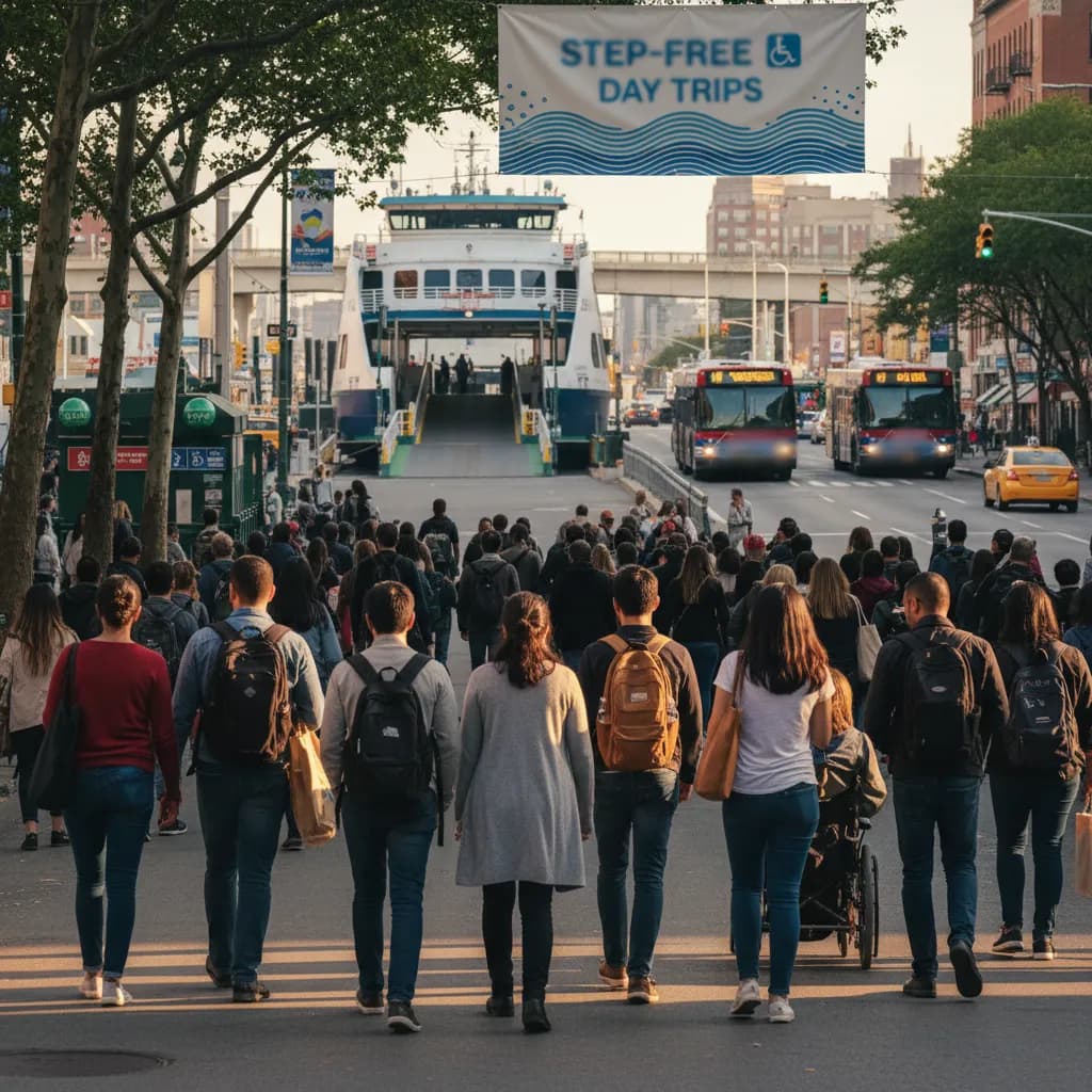 Local NYC scene for Step-Free Ferry Day Trips From NYC MTA.