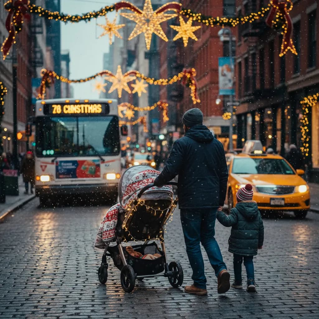 Local NYC scene for Stroller-Friendly NYC Holiday Lights Route.