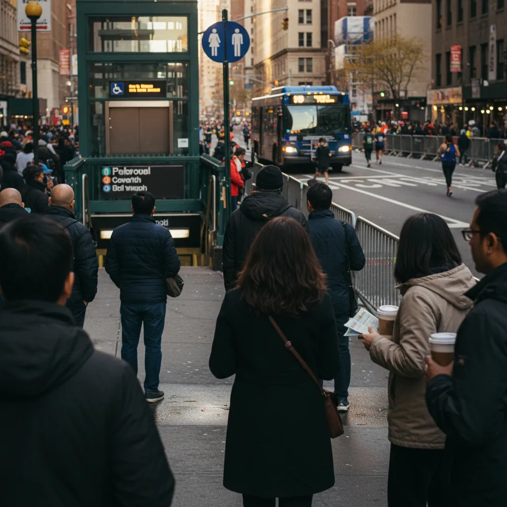 Local NYC scene for Where To Watch The NYC Marathon Near Restrooms And Subway Elevators.