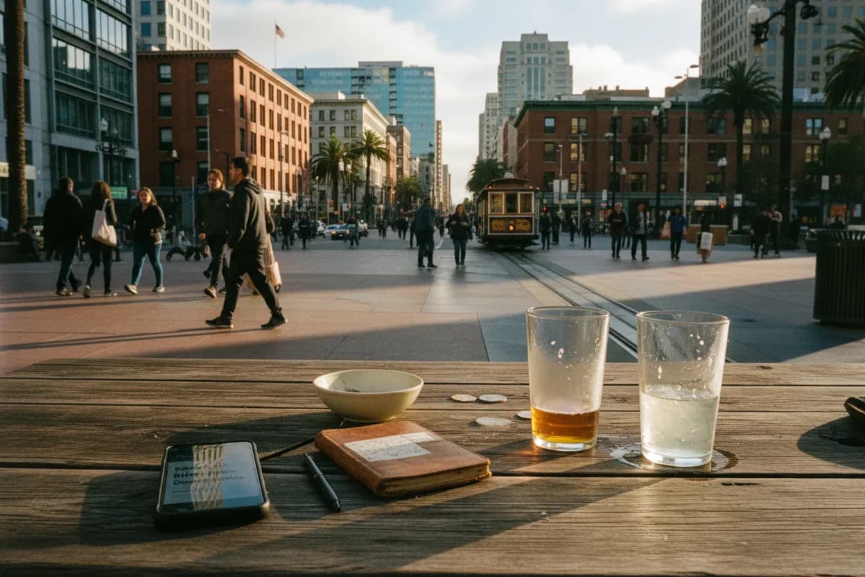 Realistic San Francisco scene for SF Happy Hour Near Me Around Downtown and SoMa