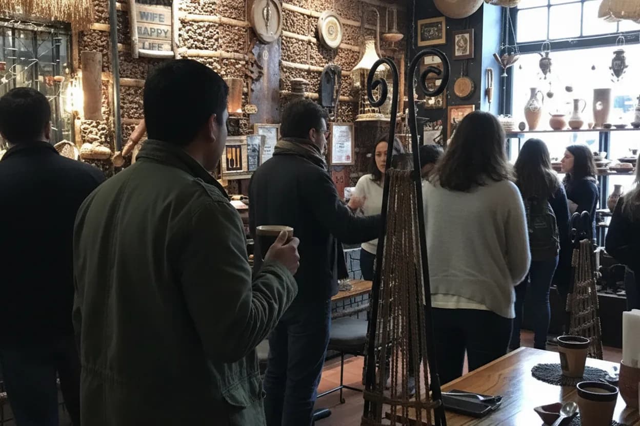 NYC experience scene for Coffee & Collectibles on Manor Road for a Quiet Cake-and-Browse Hour