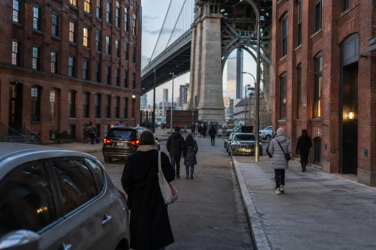 NYC experience scene for Burrow in Dumbo: Tiny Pastries When the Bridge Walk Needs a Quiet Exit