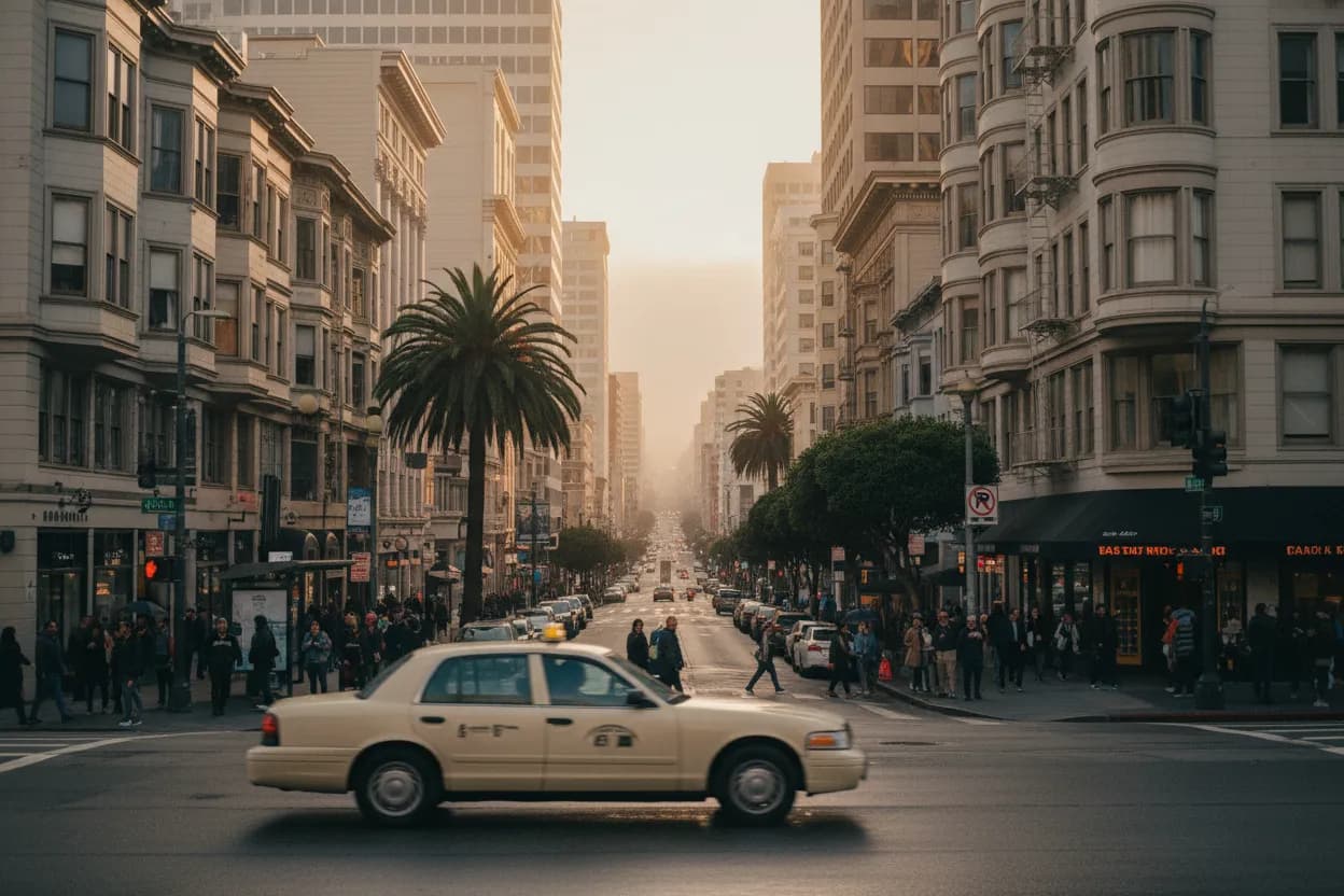 Realistic San Francisco scene for SF Taxi Guide for Airport, Restaurants, and Nightlife
