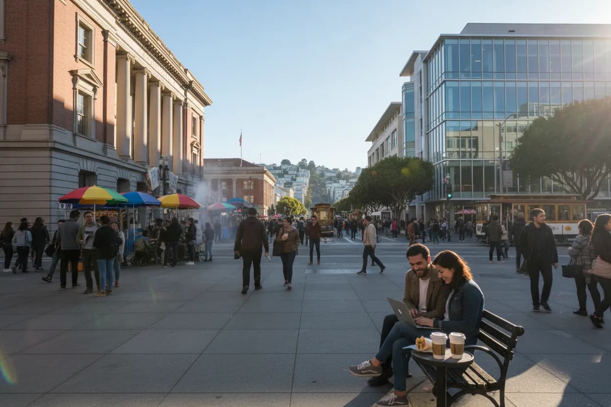 Realistic San Francisco scene for SF Eventbrite Guide for Food, Tech, and Culture