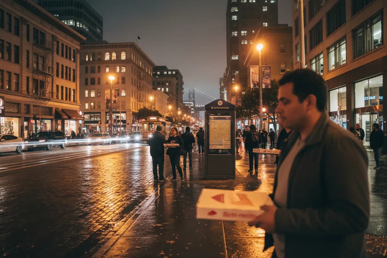 Realistic San Francisco scene for San Francisco Pizza Hut Guide for Easy Takeout Nights