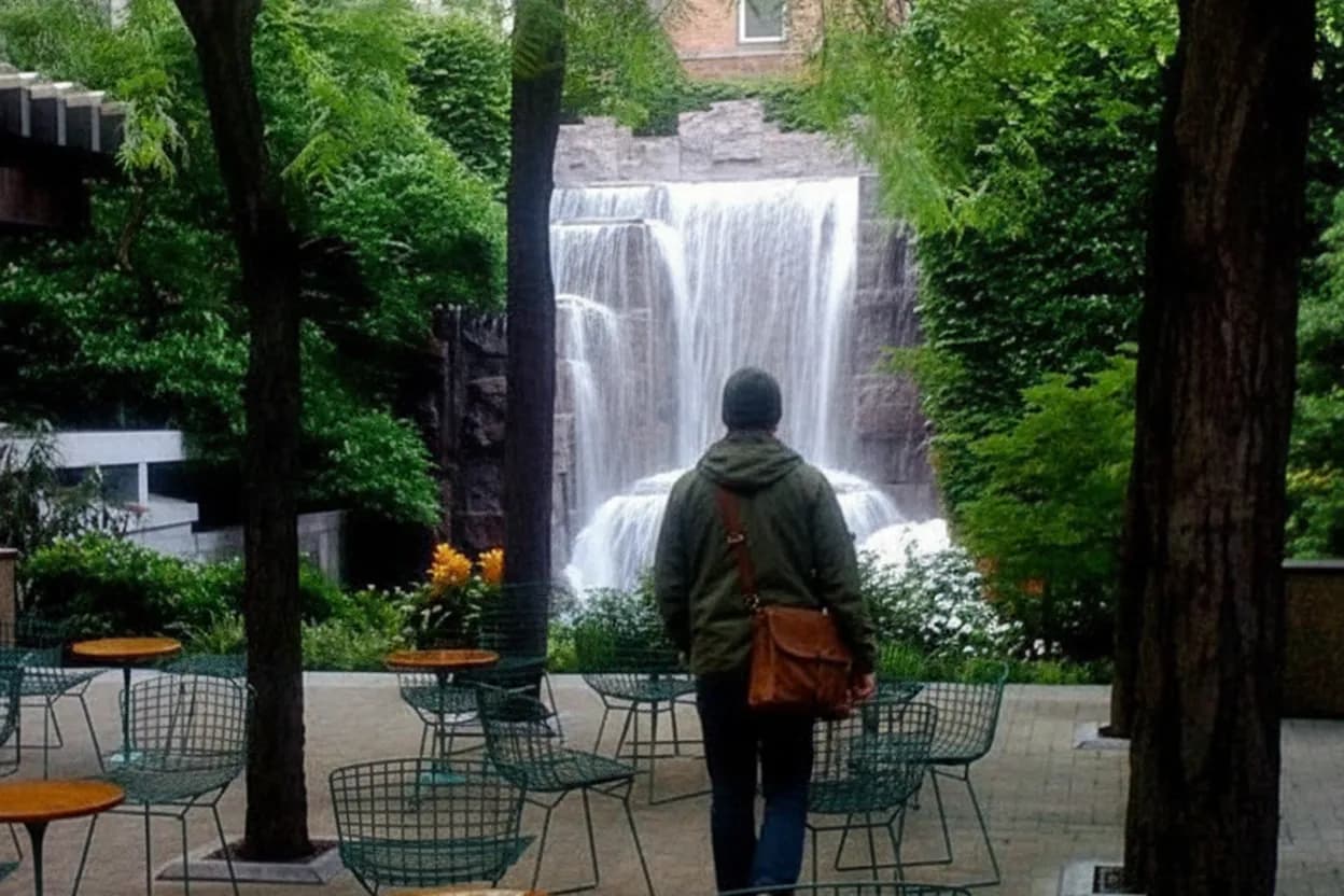 NYC experience scene for Greenacre Park Waterfall Lunch When Midtown Needs a Five-Minute Escape
