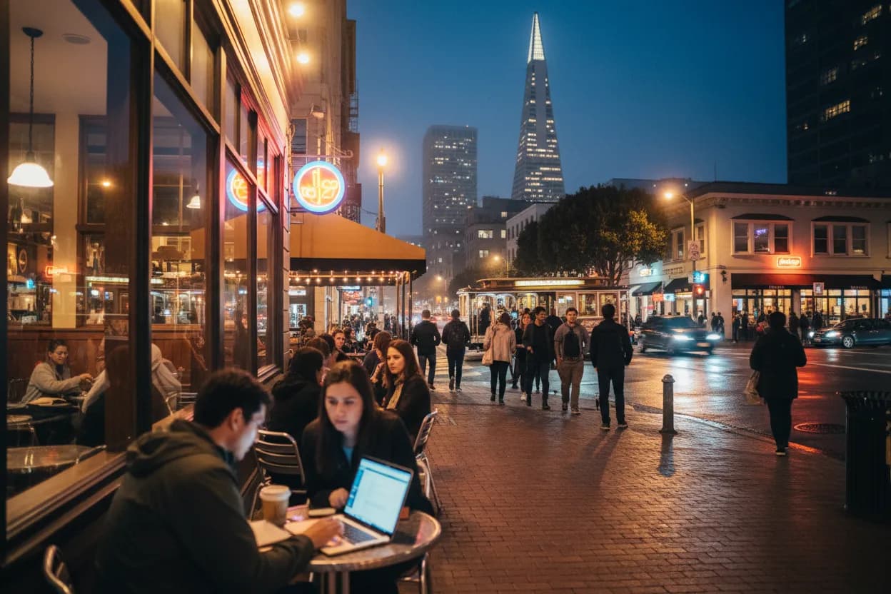 Realistic San Francisco scene for San Francisco Coffee Guide for First Dates and Laptop Hours