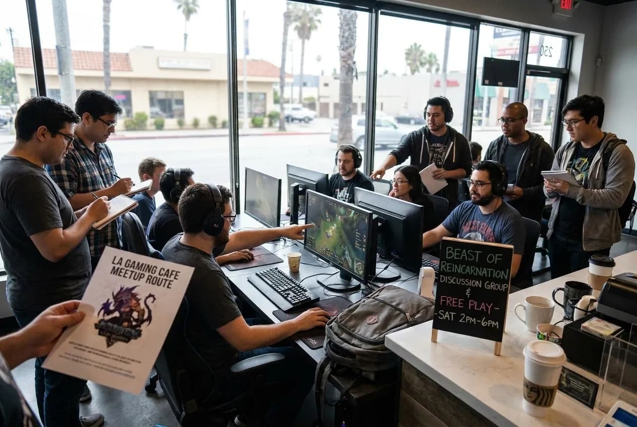 Local scene for Beast of Reincarnation Gameplay Discussion: LA Weekend Gaming Cafe Meetup Routes in Los Angeles