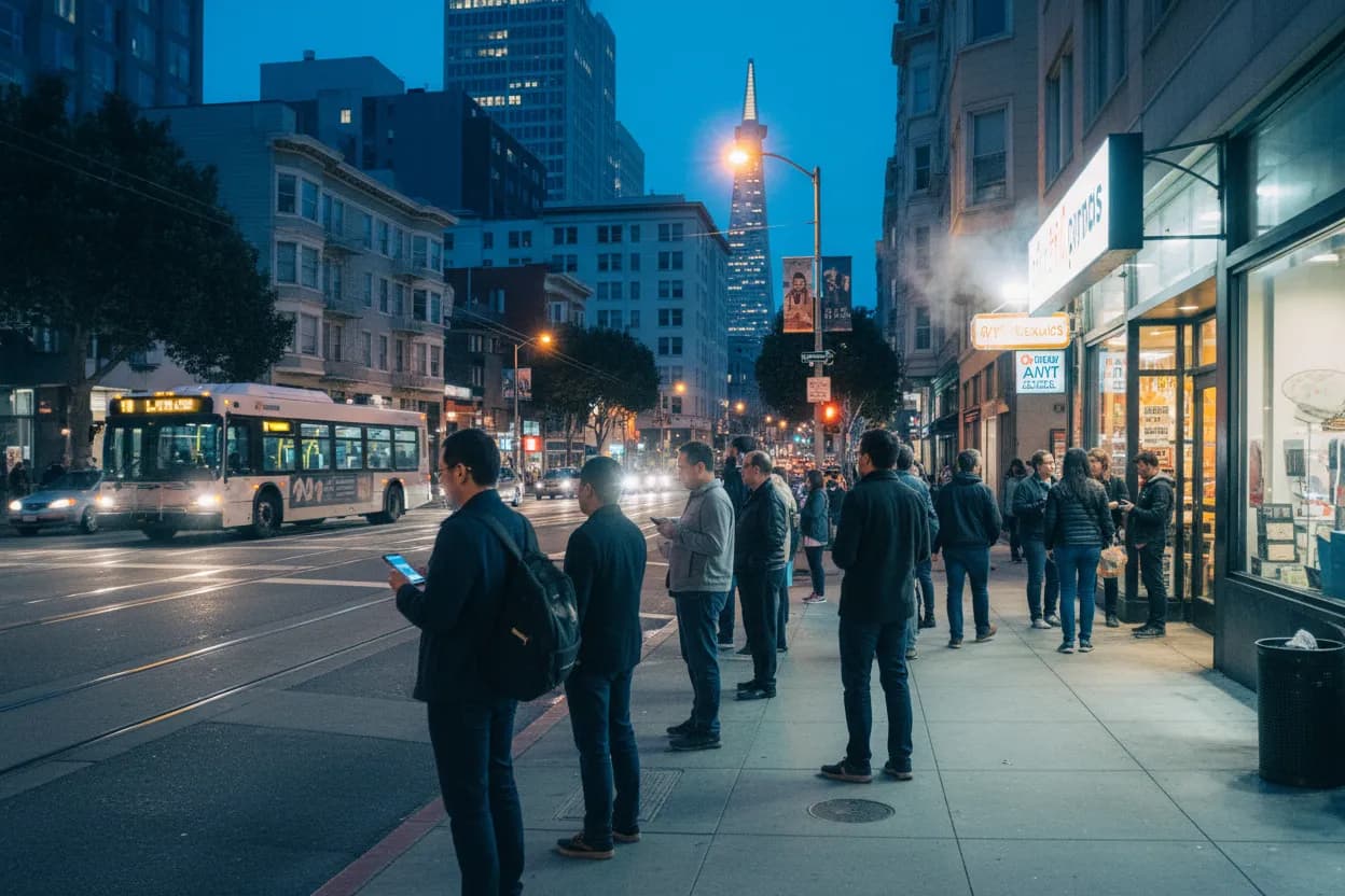 Realistic San Francisco scene for SF Food Open Near Me for Late Tech Workdays