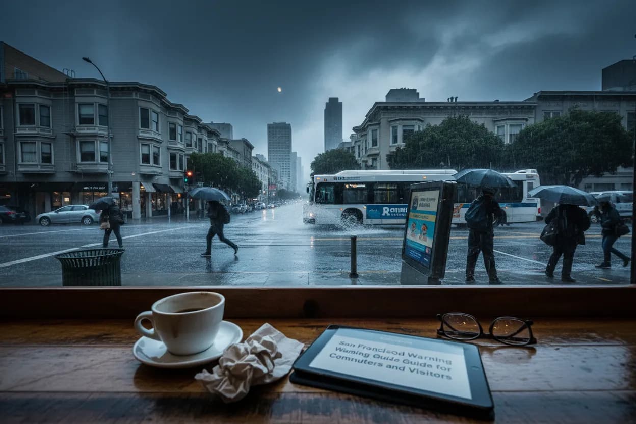Realistic San Francisco scene for San Francisco Flash Flood Warning Guide for Commuters and Visitors