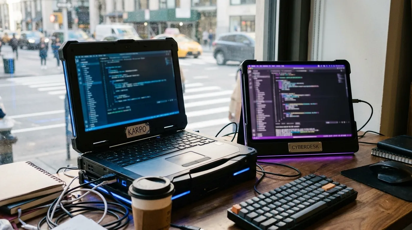 Photorealistic Karpo versus Cyberdesk comparison scene 2