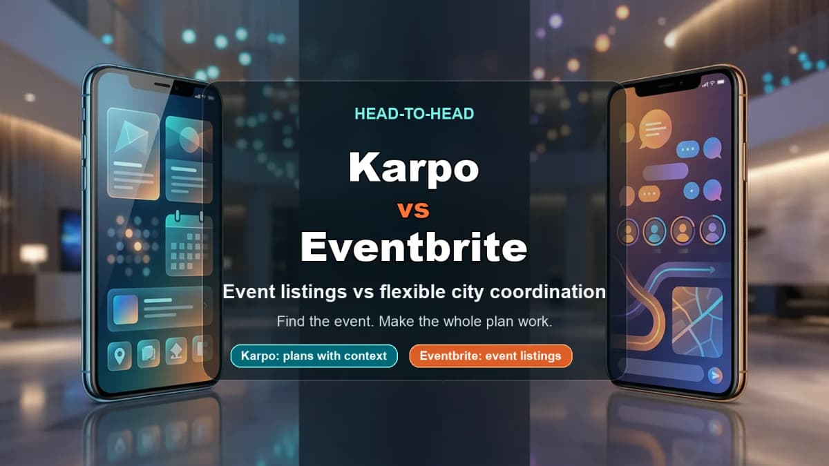 Commercial Karpo vs Eventbrite cover comparing event listings with flexible city coordination