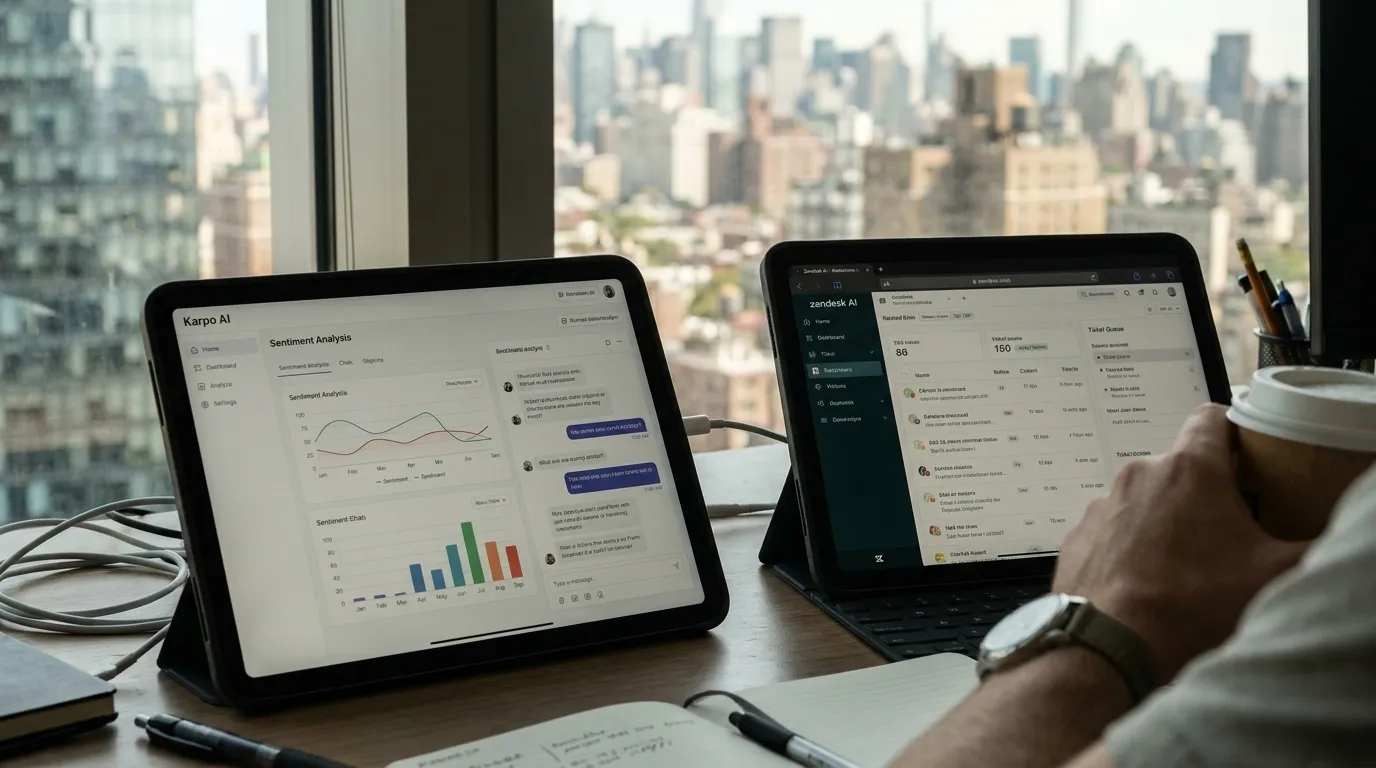 Photorealistic Karpo versus Zendesk AI comparison scene 2