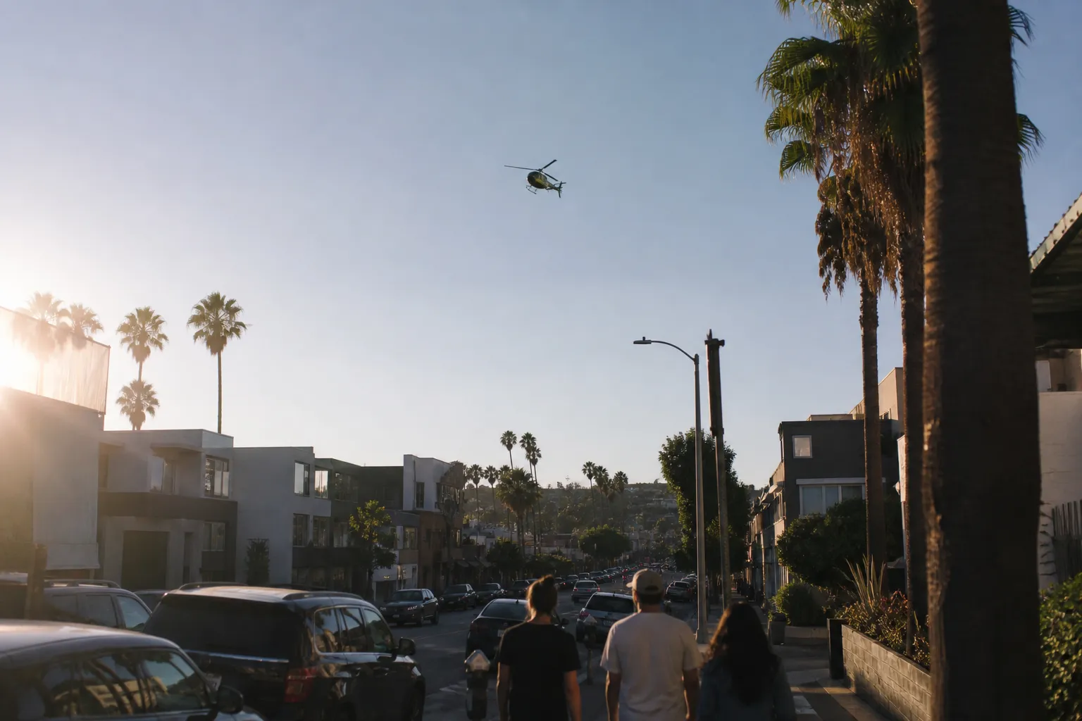 helicopter: LA neighborhood route with real backups — local scene detail