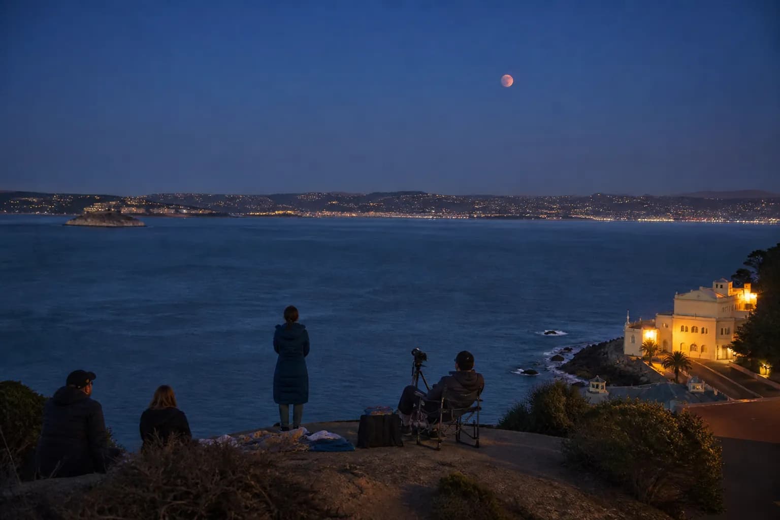 Distinct real-scene reference image for SF: lunar eclipse 2026: SF night walk with fog plan