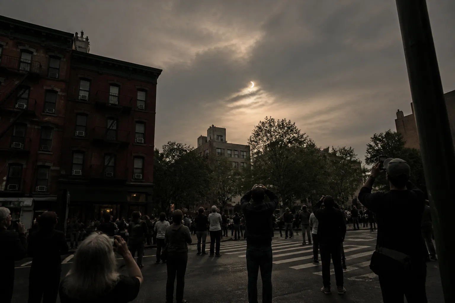 Distinct real-scene reference image for NYC local plan around eclipse today