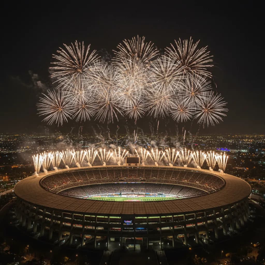 Fireworks over Estadio Azteca during the World Cup 2026 opening ceremony