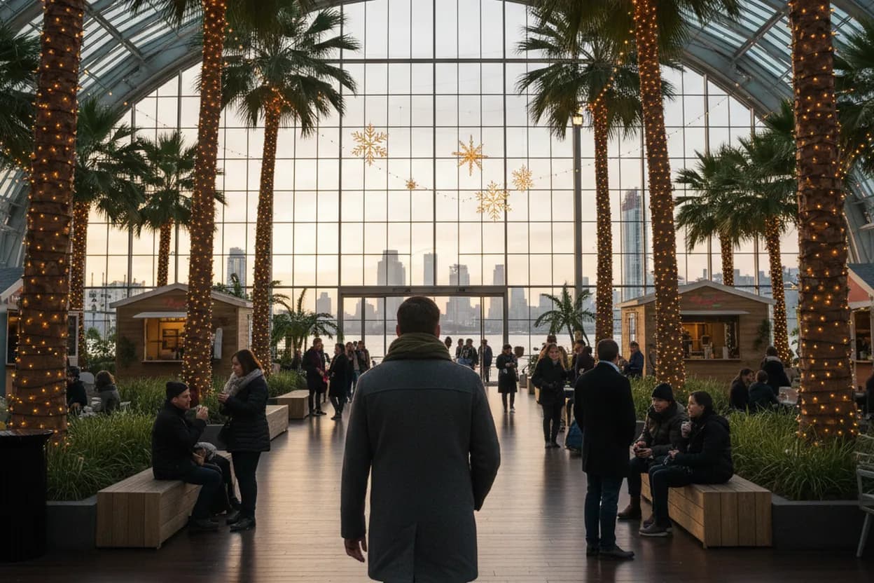 NYC experience scene for Brookfield Place Winter Garden as a Rain-Safe Downtown Stroller Reset