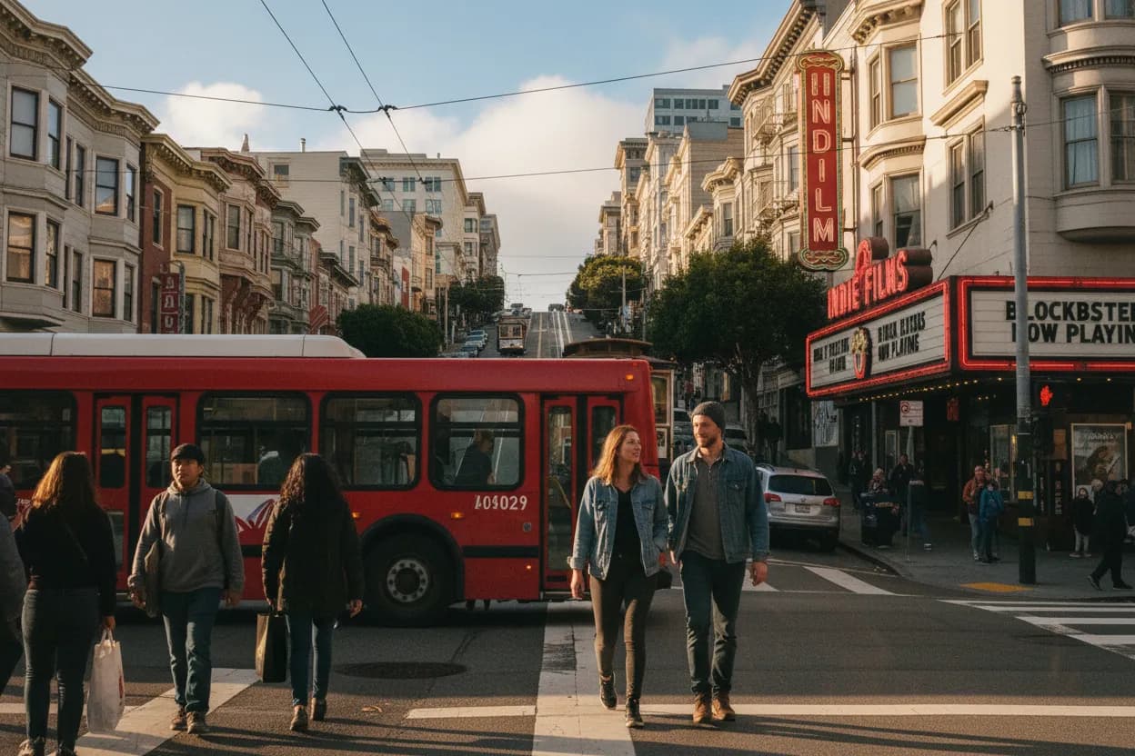 Practical city scene for SF Movie Theaters Near Me for Indie and Blockbusters