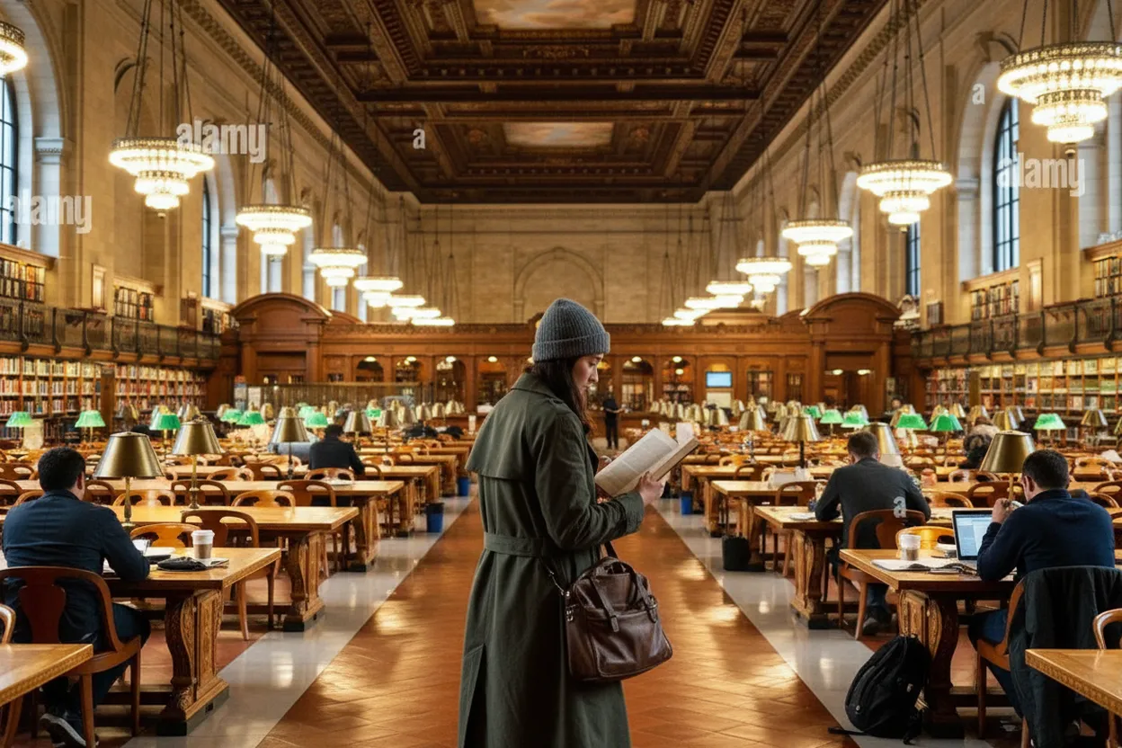 NYC experience scene for Bryant Park Reading Room on a Hot Afternoon for Solo Midtown Reset Math