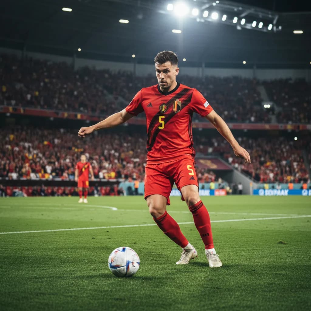 Kevin De Bruyne delivering a pass in Belgium's red jersey during World Cup 2026