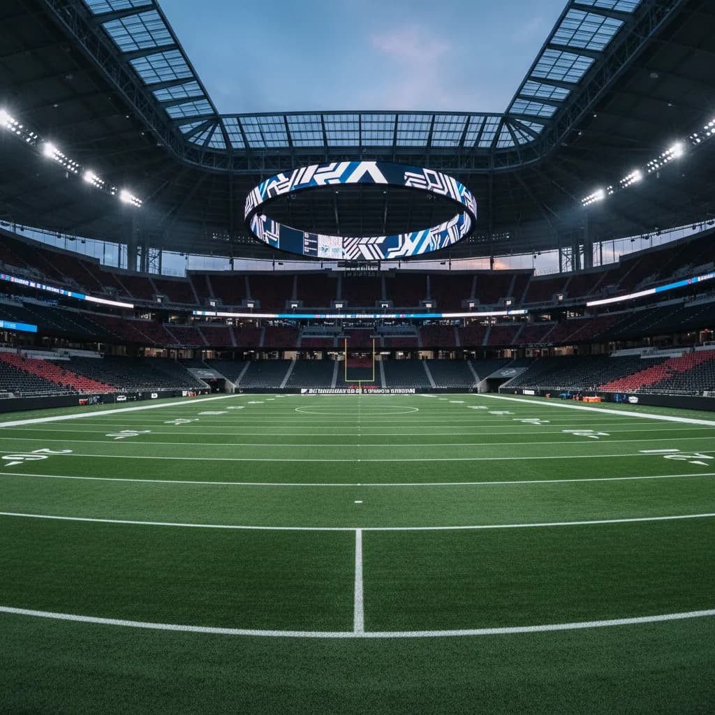 Full-length view of the pitch at Mercedes-Benz Stadium showing the 97-yard distance of Kevin Pina's record goal