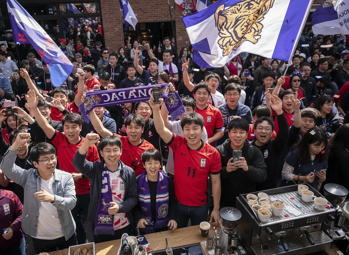 Korea Republic supporters using a public route in New York