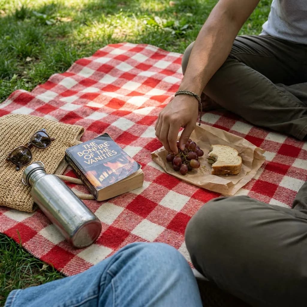 Labor Day Weekend NYC: The Last Outdoor Weekend Guide — Ground-level view of picnic spread on Sheep Meadow grass in Central Park, checke