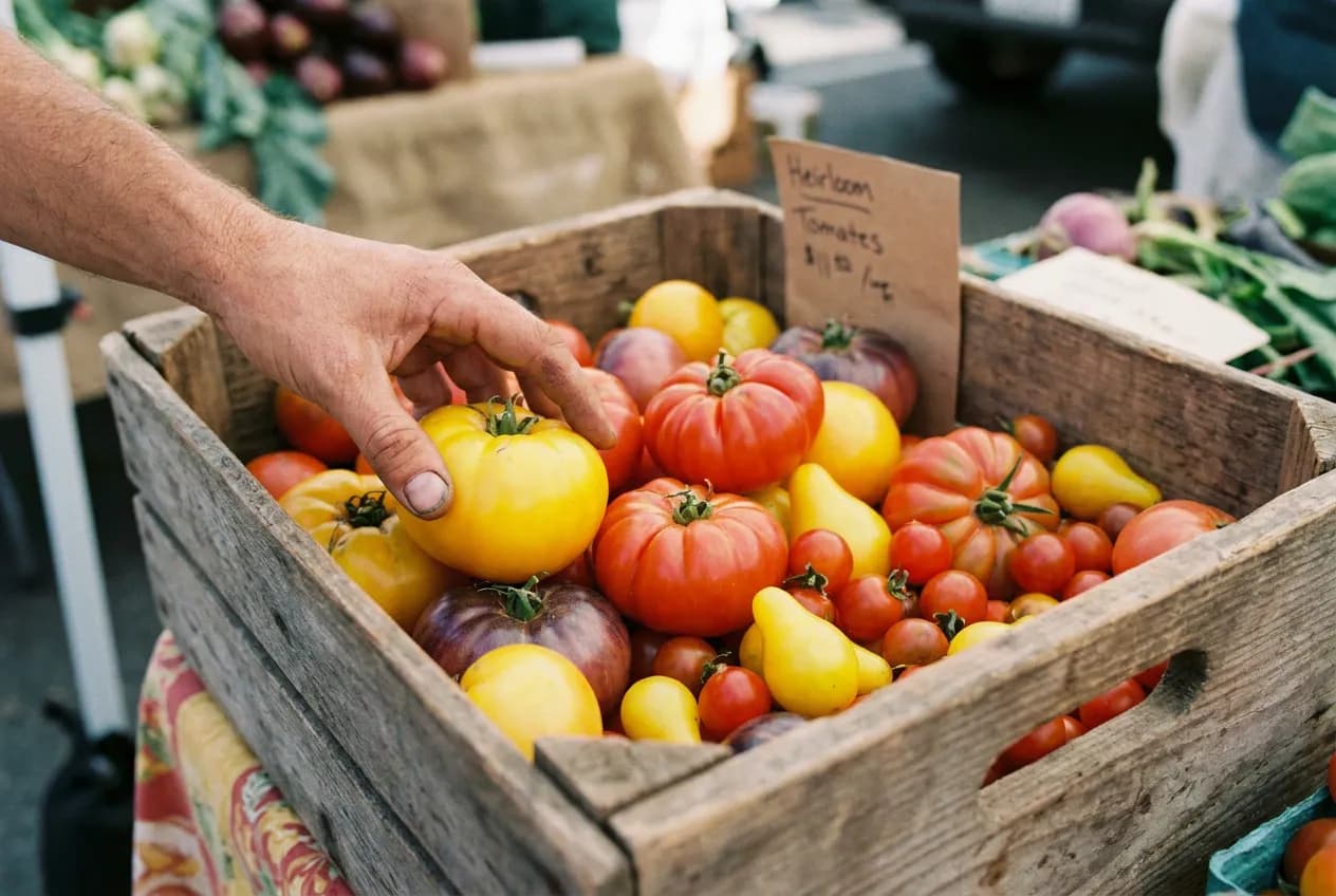 Santa Monica Farmers Market in Santa Monica (Arizona Ave), Los Angeles — scene photograph