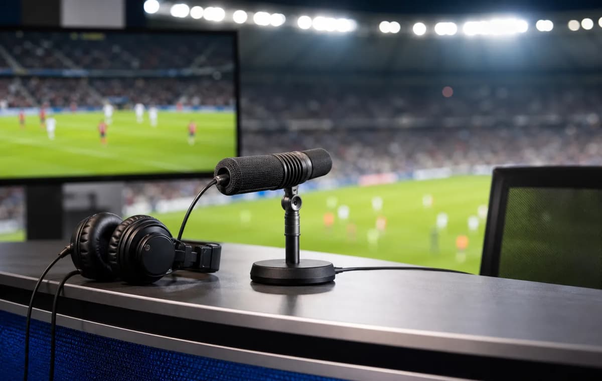 Bright realistic sports studio microphone image for Alexi Lalas context