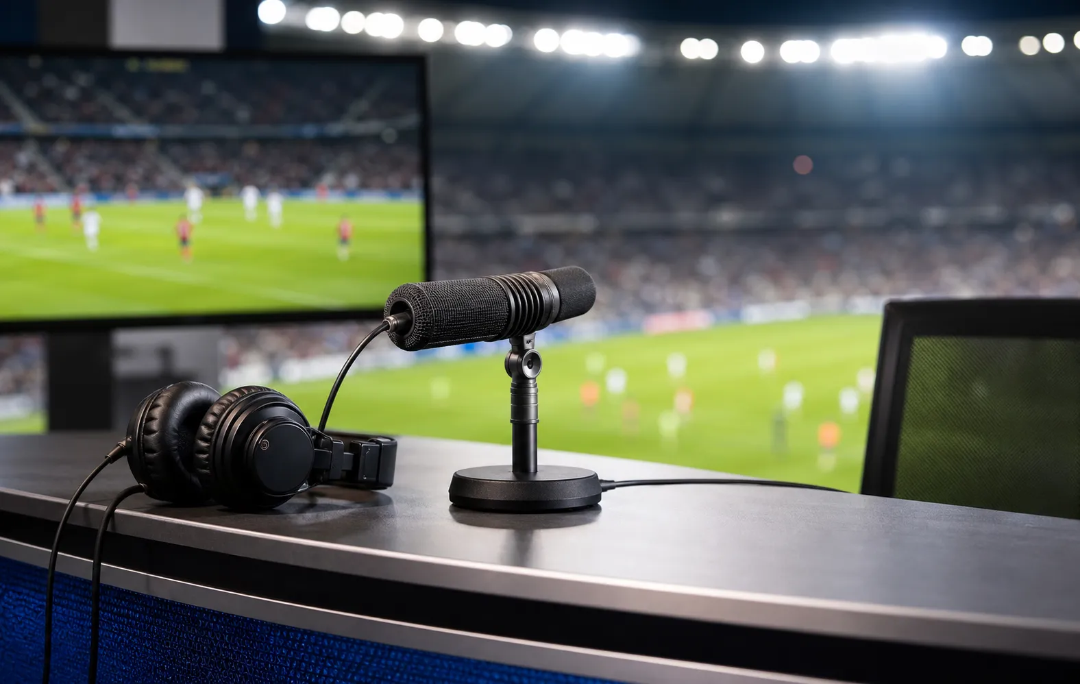 Bright realistic sports studio microphone image for Alexi Lalas context