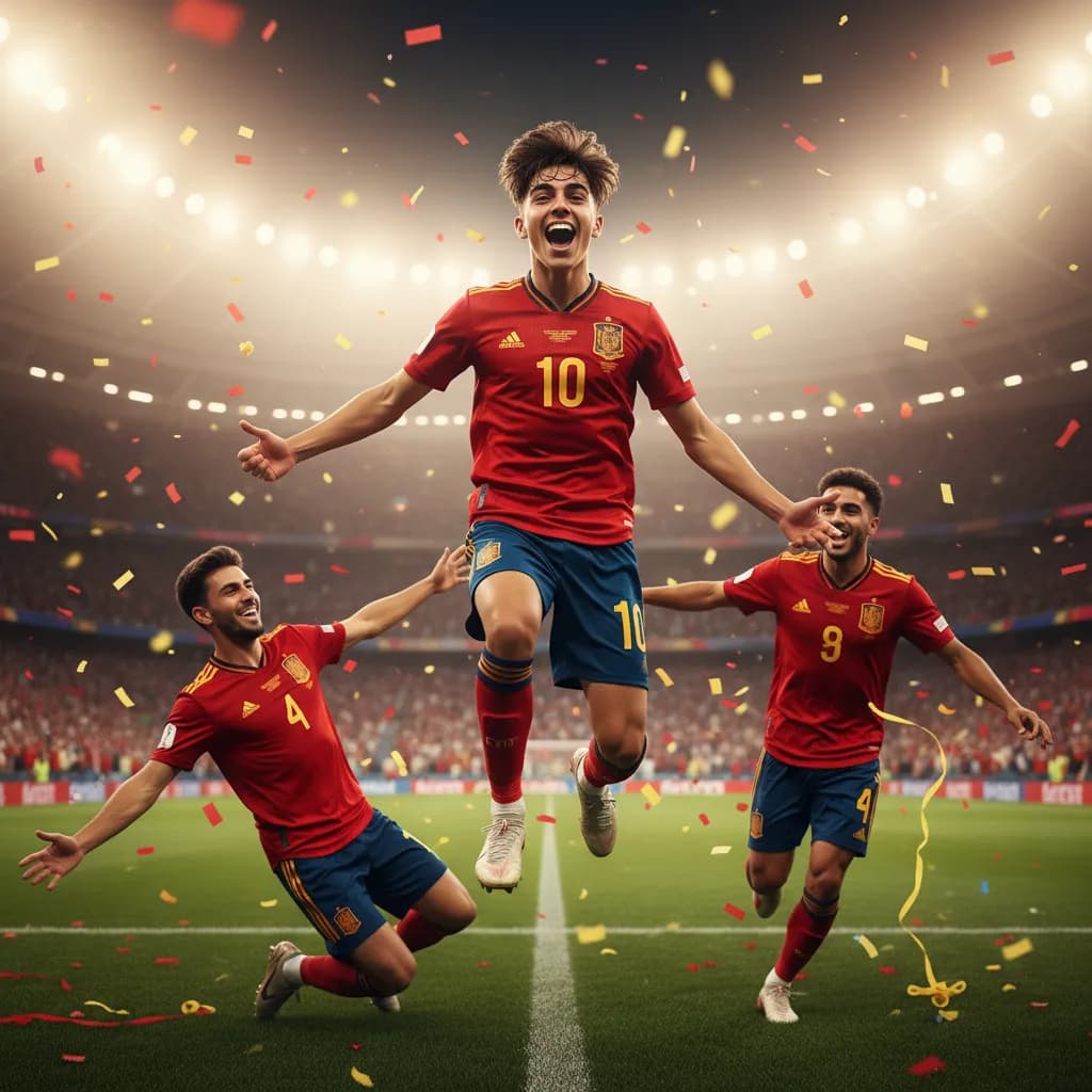 Spain fans waving flags in a packed San Francisco stadium